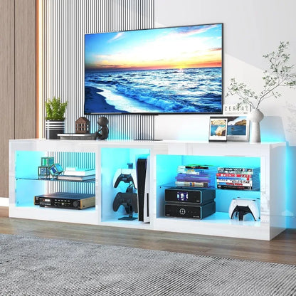 LED TV Stands w/60,000-Colors LED Lights,6.5ft Power Outlet for 55 60 65 70inch TV,Modern High Gloss New Entertainment Center