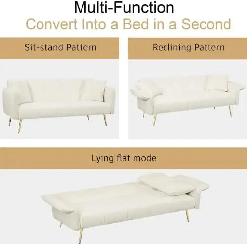 Futon Sofa Bed Couch, Couches Bed with Mattress, Loveseat Sleeper, Adjustable Arms & Backrest, Small Modern Love Sofa