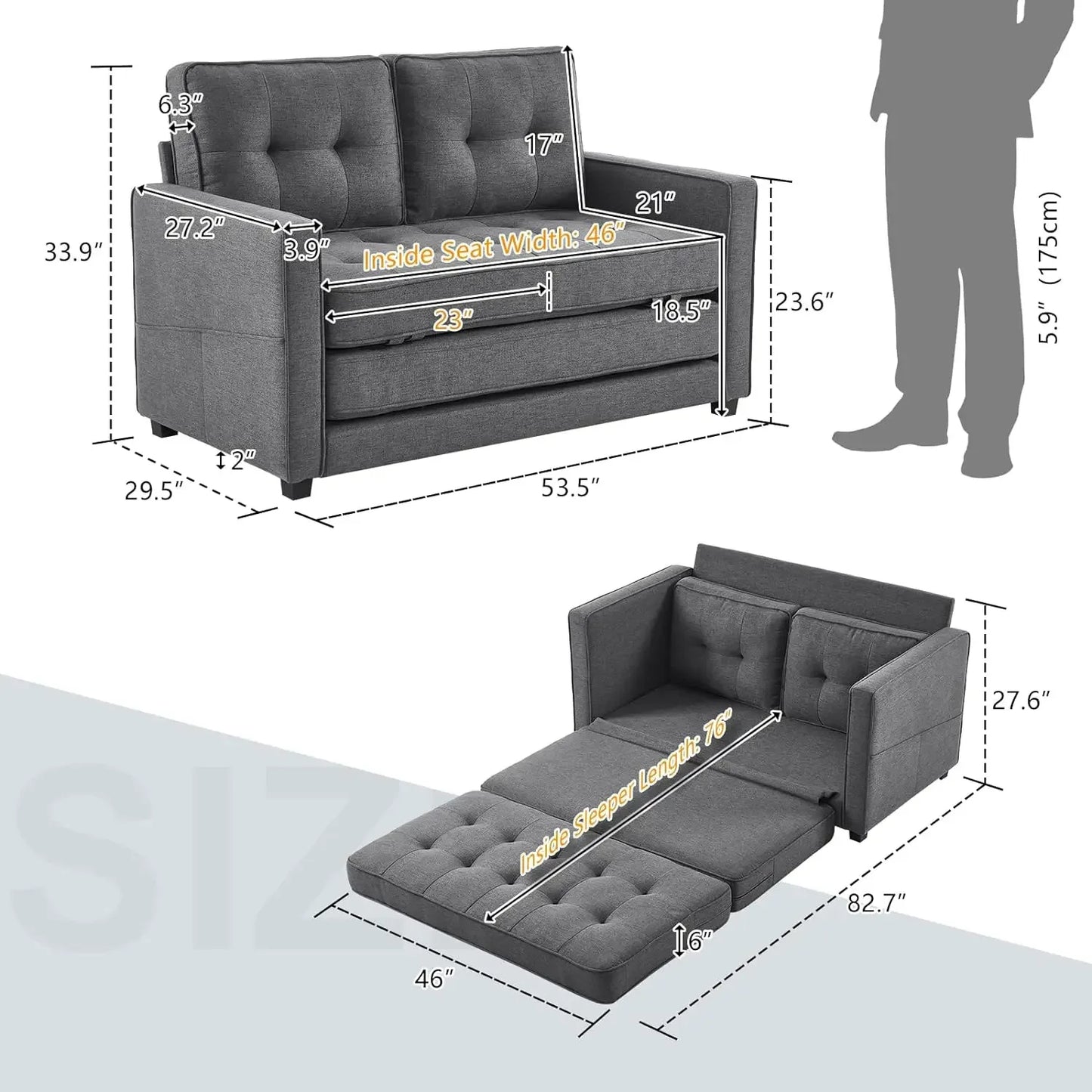 Sofá cama convertible, sofá futón para sala de estar, sofá cama doble plegable para espacios pequeños, cama para juegos