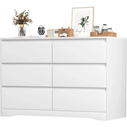 White Dresser with Deep Drawers, Modern 6 Drawer Dresser for Bedroom, Large Wooden Dresser for Bedroom