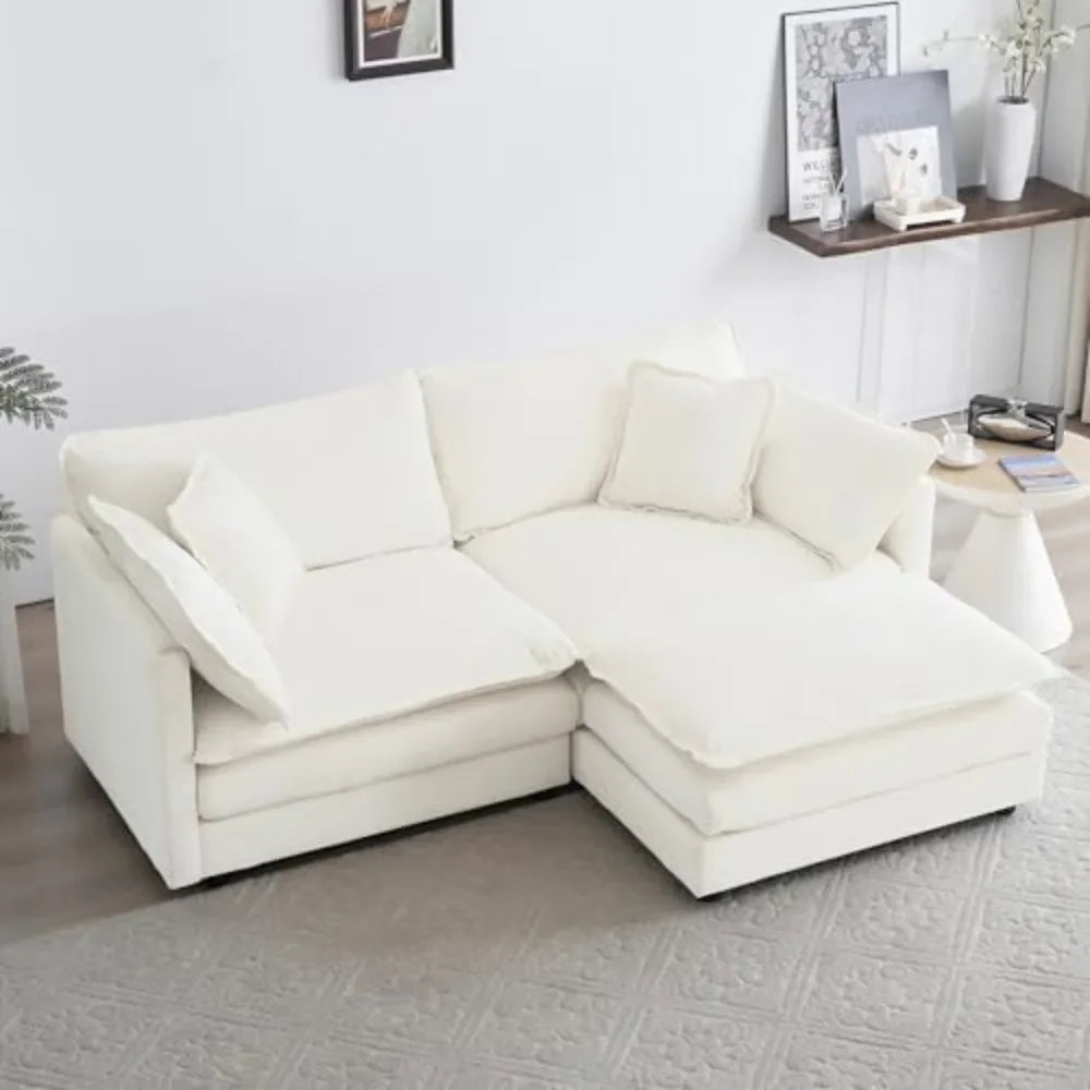 Deep Seat Sectional Sofa Cloud Couch, 76.7" Modern Modular Sofa L Shaped Couch for Living Room, Apartment, Office(Beige White).