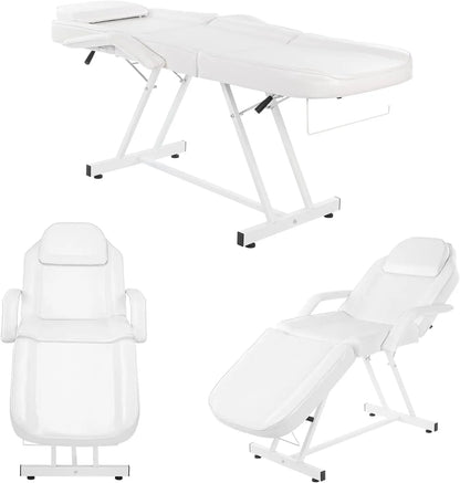 Silla de masajes para salón de tatuajes OmySalon, cama de esteticista con taburete hidráulico, mesa de cama facial multiusos de 3 secciones, ajustable