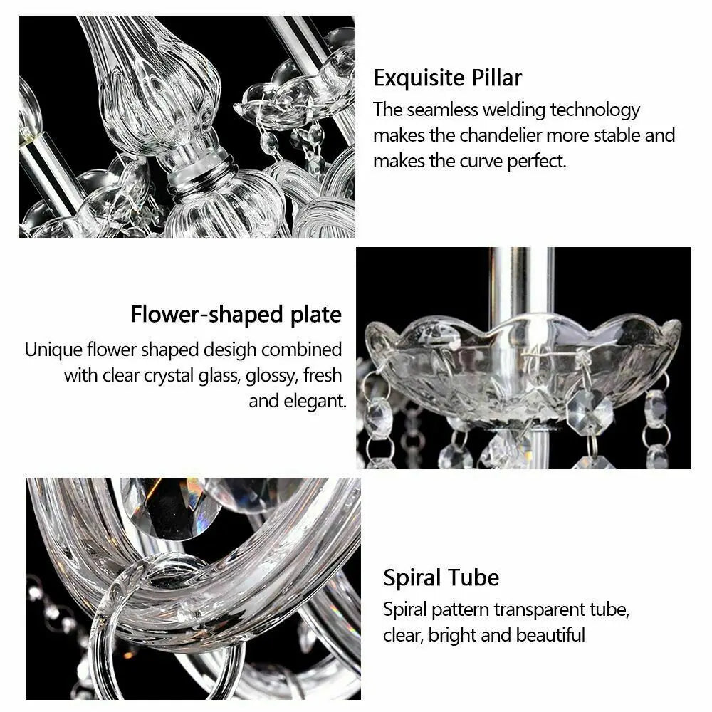 TRY-YEAN Transparent Cognac Crystal Glass 6 Arms Chandelier Glass Living Room Bedroom Dining Room Hanging Lamp Lobby Suspension