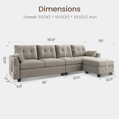 Reversible Sectional Sofa L-Shape Sofa Convertible Couch 4-Seater Sofas Sectional， Sofa Set Living Room Furniture