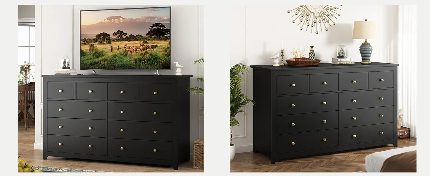 Dresser, Dresser for Bedroom with 10 Drawers Black Dresser with Smooth Metal Rail Wood Dressers 52.2W*15.8" D*35.8" H  dresser