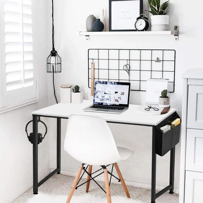 Petit bureau d'ordinateur blanc pour la maison, le bureau, les petits espaces, 31 pouces, moderne, pour étudiants, ordinateur portable, bureau d'écriture