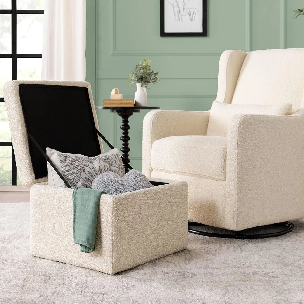 Carter's by DaVinci Adrian Swivel Glider with Storage Ottoman in Performance Cream Linen, Water Repellent and Stain Resistant,