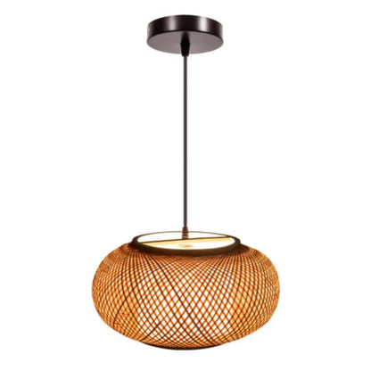 Bymaocar Ceiling Hanging Lamp Bamboo Wicker Vintage Rattan Lantern Downlight Pendant Light Fixture E26/E27 Adjustable Length 1m