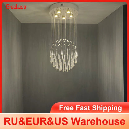 Crystal Led Pendant Lights Modern Staircase Chandelier Ceiling Lamps Living Dining Room Lustre Hanging Luminaire