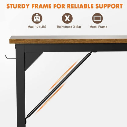 Bureau d'ordinateur - Bureau 48 pouces Écriture Travail Étudiant Étude Table en bois de style simple et moderne avec sac de rangement