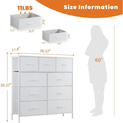 Dresser with 9 Drawers, Storage Unit Organizer Chest for Clothes, Tall Dressers & Chests of Drawers for Bedroom, Hallway