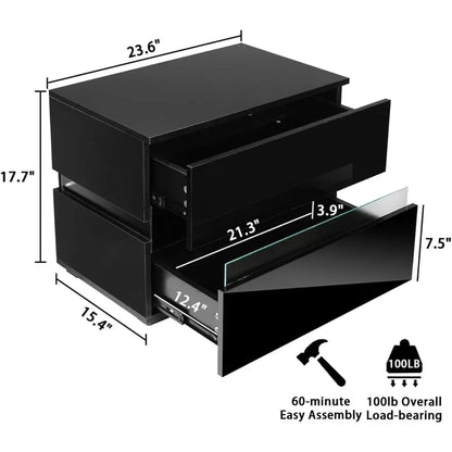 Set of 2 LED Nightstands Nightstand with 2 Drawers High Gloss Night Stands with 16 Colors LED Lights Side Table