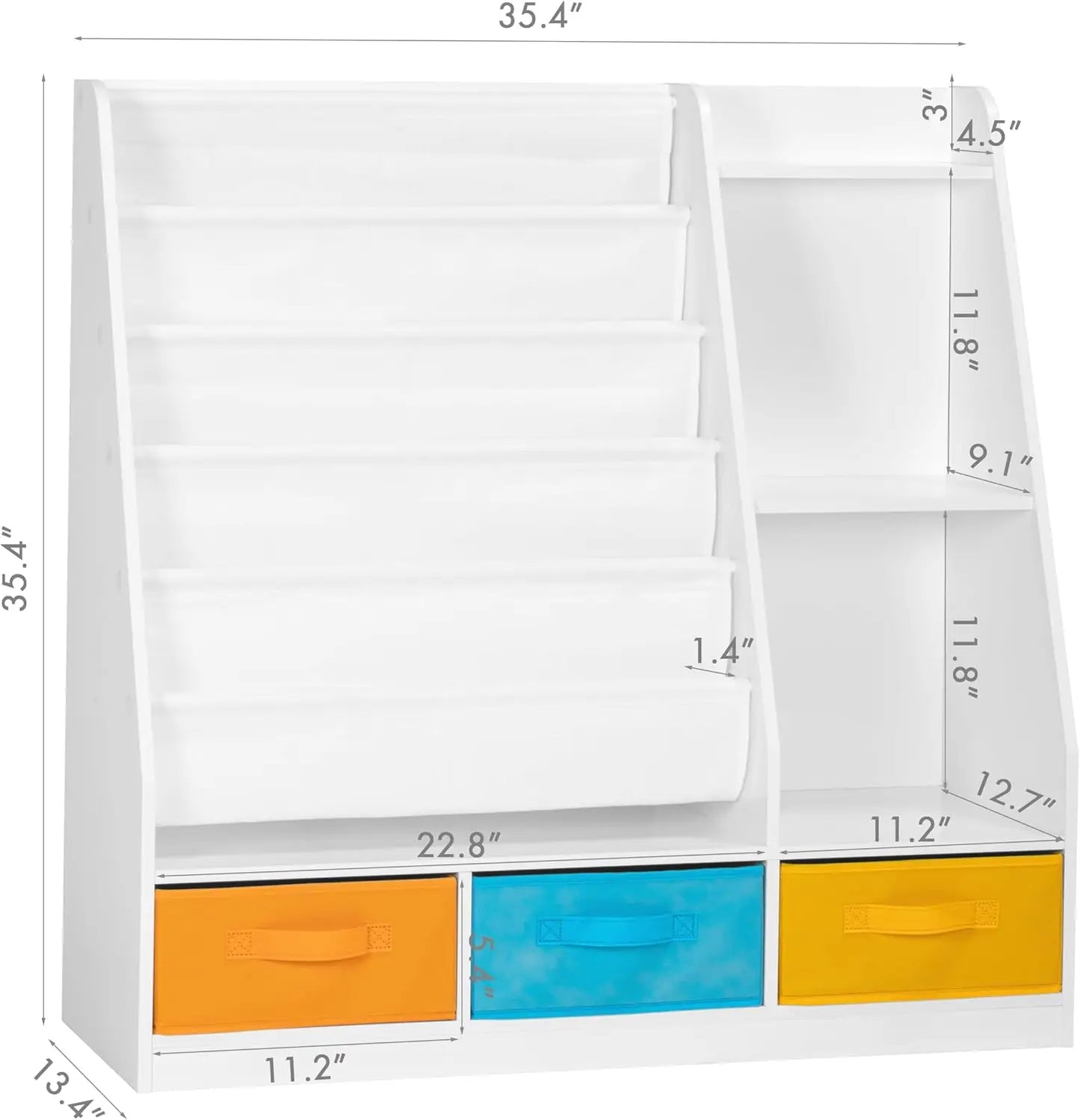 Bibliothèque à 5 niveaux pour enfants avec bacs de rangement, bibliothèque en bois pour chambre d'enfants, salle de classe, chambre d'enfant, blanc