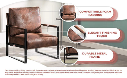 Fauteuil d'appoint classique et moderne du milieu du siècle de Furniture Direct avec cadre en métal carré durable, fauteuil pour salon, chambre à coucher