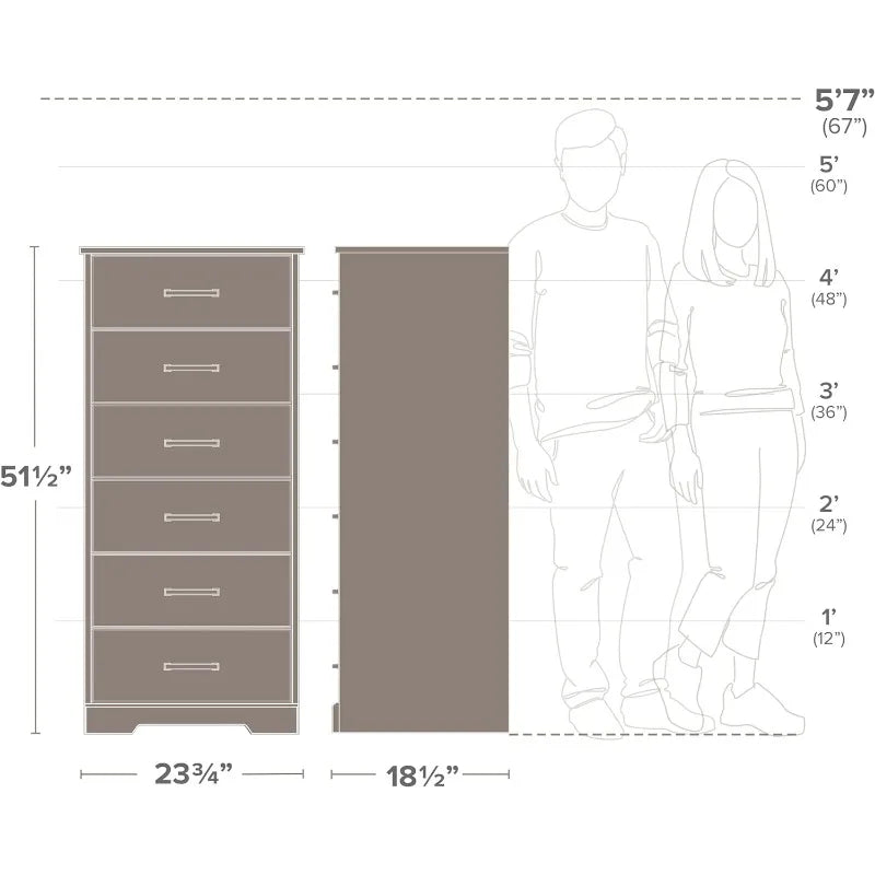 Astrid Tall White Dresser: 16"D x 20"W x 52"H, 6-Drawer Chest for Bedroom by Prepac - Perfect Chest of Drawers for Ample