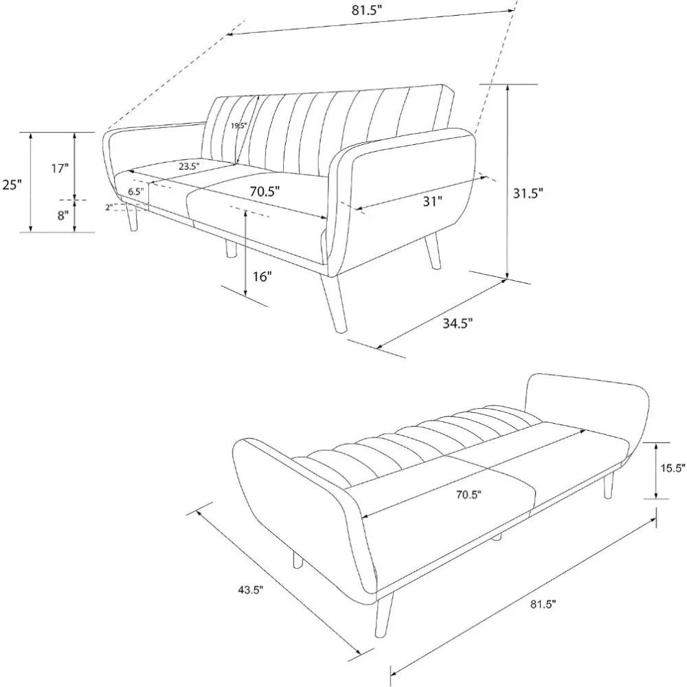 Brittany Futon, Convertible Sofa & Couch, Camel Faux Leather Sofas, Width: 81.5",Depth: 34.5",Height: 31.5"