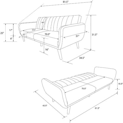 Brittany Futon, Convertible Sofa & Couch, Camel Faux Leather Sofas, Width: 81.5",Depth: 34.5",Height: 31.5"