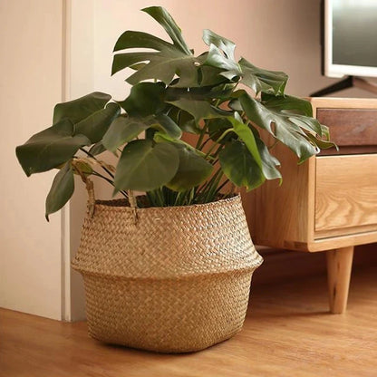 Cesta para macetas de flores tejidas con paja, cesta para macetas de césped, cubierta para macetas de interior y exterior, contenedores para plantas plantables