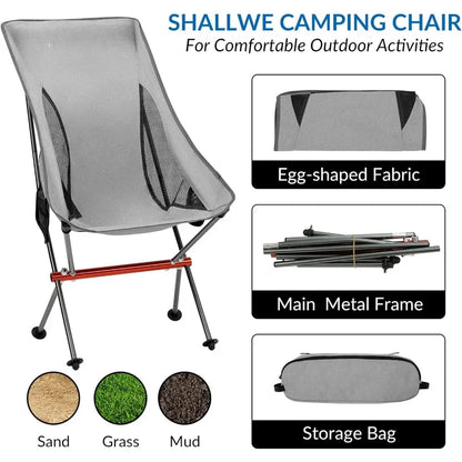 High Back Folding Camping Chair, Upgraded All Aluminum Frame for Adult, Built-in Pillow, Side Pocket & Carry Bag