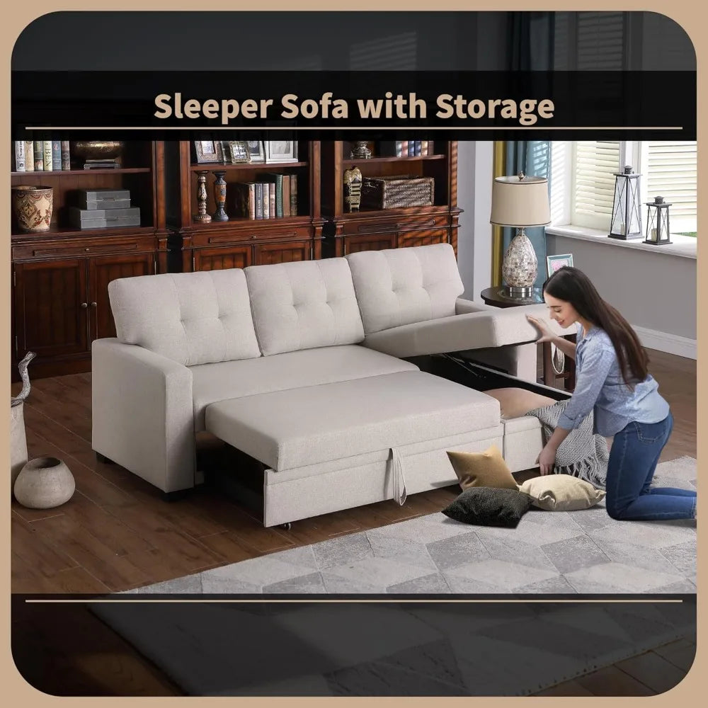 Sofa Bed, Wood Bedframe, for Living Room Bedroom Office, Pull Out Modular Sofa Bed Convertible Living Room Furniture