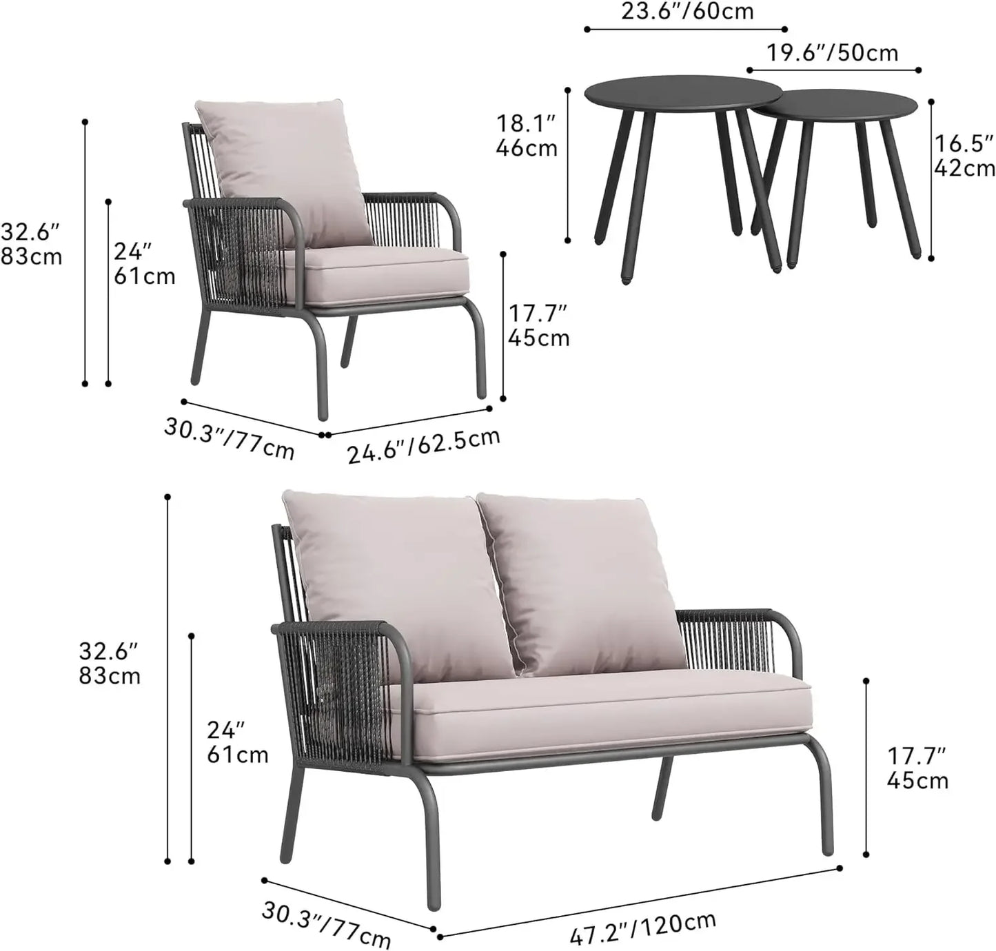 4-Piece Patio Furniture Wicker Outdoor Bistro Set, All-Weather Chairs , Balcony and Deck with Soft Cushions and Metal Table