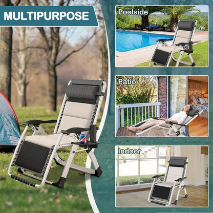 Chaise longue de patio Zero Gravity Chaises de patio inclinables réglables pliantes avec porte-gobelet, chaises inclinables de patio ergonomiques