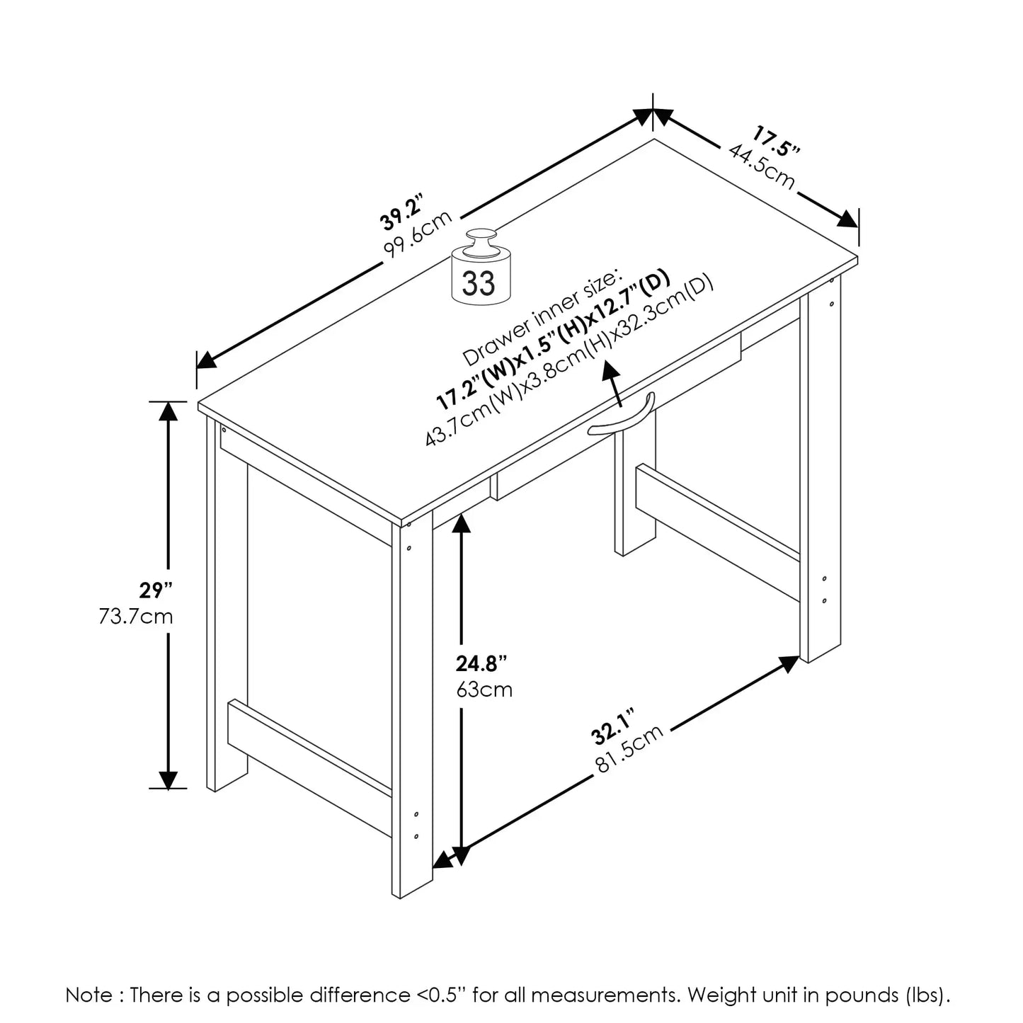 Meubles Jaya Bureau d'écriture avec table à tiroirs Bureaux d'ordinateur Bureau de chambre pour étudier Pliante Lecture Jeux Accessoires de bureau Ordinateur portable