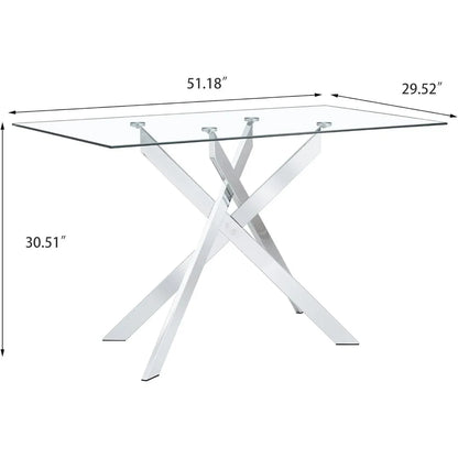 Mesa de comedor de vidrio Mesas de cocina modernas con tapa de vidrio para 4 personas con patas de metal cromado, mesa de comedor rectangular de 51 "Mesa de cocina