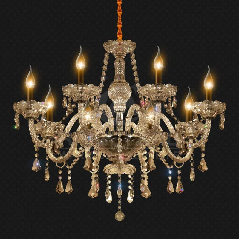 TRY-YEAN Cognac Crystal Glass Chandelier 8 Arms Chandelie Glass Living Room Bedroom Wedding Decor Hanging Lamp Lobby Suspension