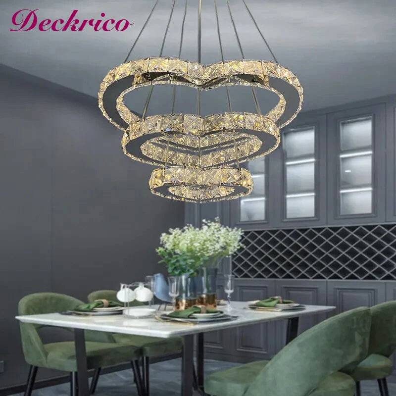 Modern Heart Crystal Chandelier Pendant Lighting Home Decor Led Ceiling Lamp Fixtures For Dining Room Lustres Hanging Lighting