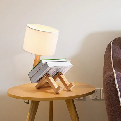 Lámpara de mesa con forma de robot ajustada, E27, lámpara de dormitorio de tela de madera, lámpara de escritorio plegable para sala de estar, sala de estudio, envío directo