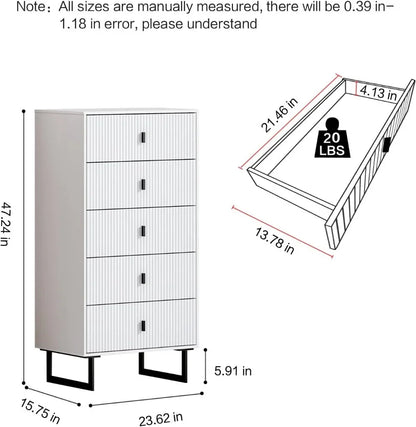 Commode à 5 tiroirs pour chambre à coucher, commode à tiroirs moderne, commode à 5 tiroirs, armoire de rangement haute avec pieds en métal,