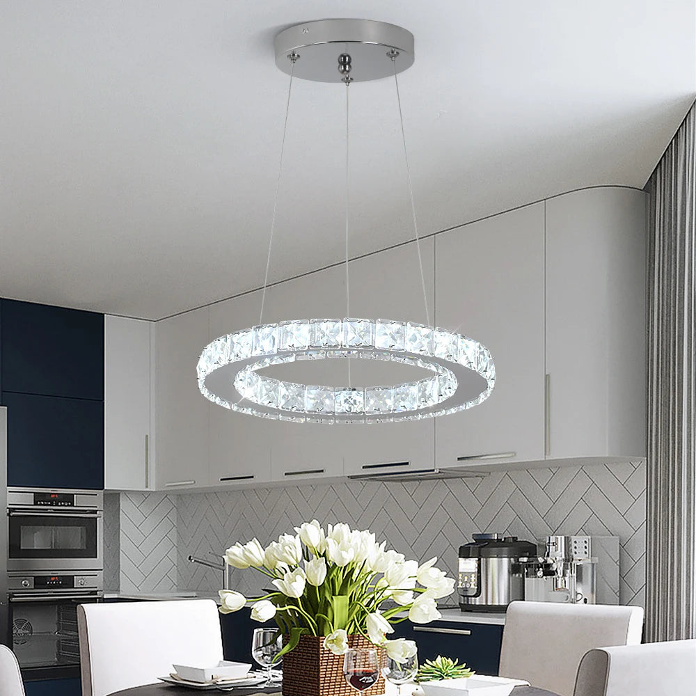 Luxury K9 Crystal Chandelier Pendant Lighting Fixtures Modern Ring Hanging Lamps Dining Room Hotel Home Appliance Decora Lights