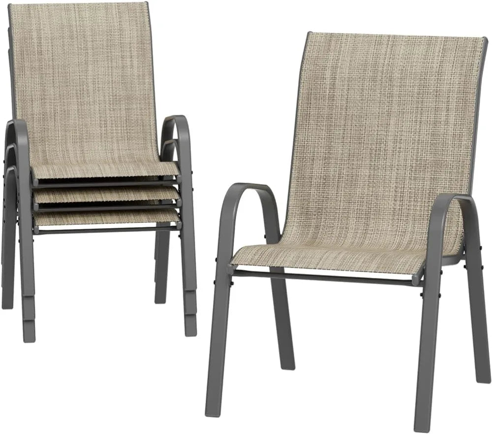 Ensemble de 4 chaises de salle à manger pour patio, chaises empilables hautes pour l'extérieur, chaises d'intérieur/extérieur, chaises de jardin pour terrasse, restaurant