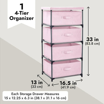 Commode haute à 4 niveaux avec tiroirs Juvale - Organisateur de vêtements et petit rangement en tissu pour chambre à coucher (rose)