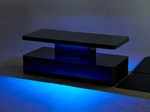 Double-Layer Design for Living Room Green Coffee Table Modern Stylish Coffee Table With 16 Colors LED Lights Black Furniture