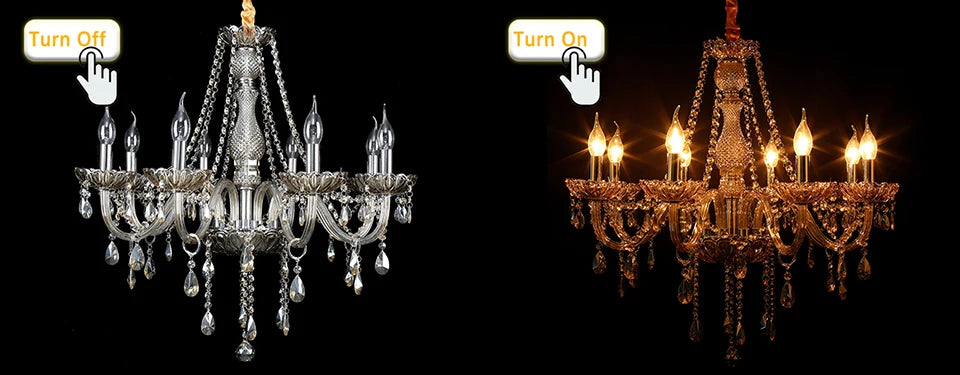 TRY-YEAN Cognac Crystal Glass Chandelier 8 Arms Chandelie Glass Living Room Bedroom Wedding Decor Hanging Lamp Lobby Suspension