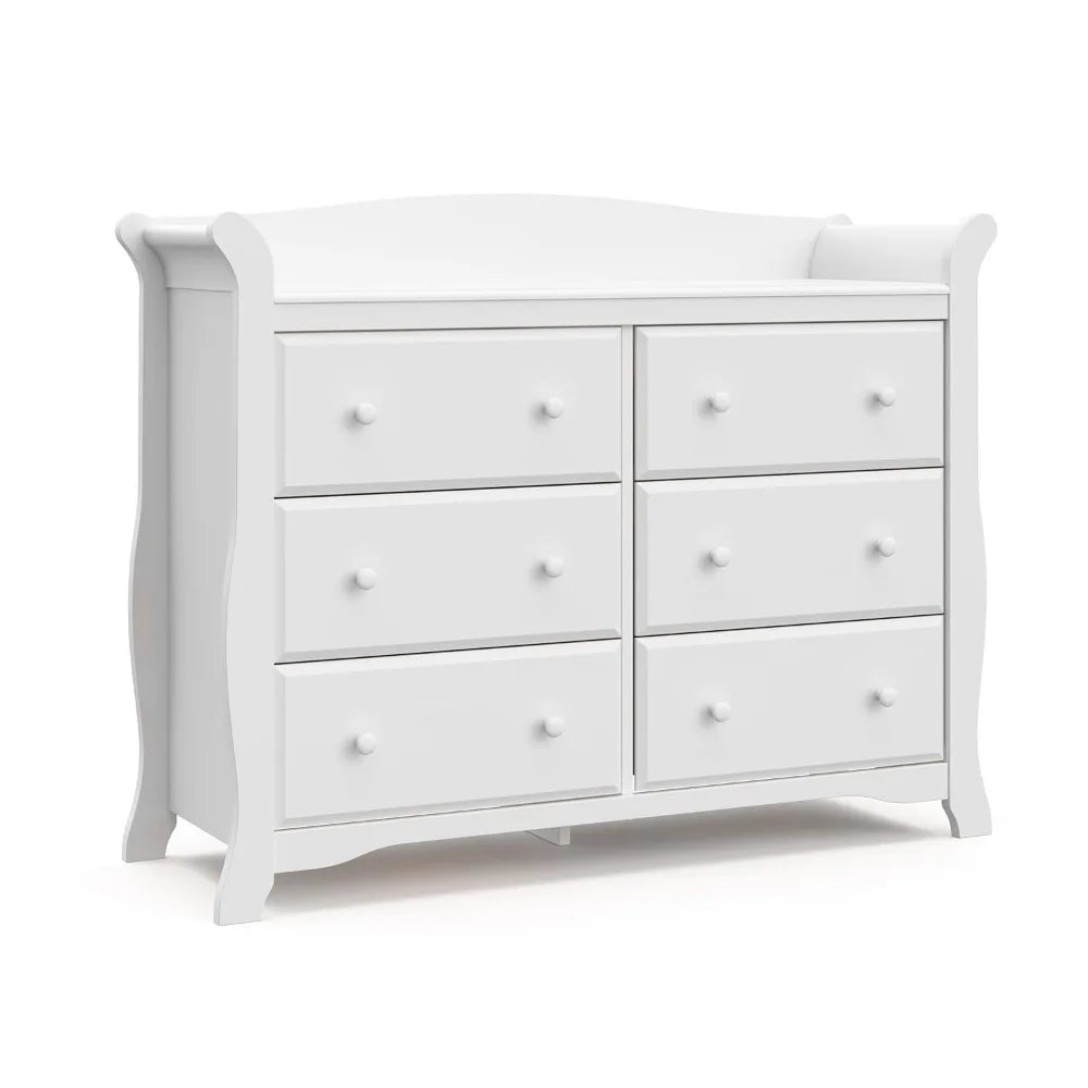 Commode double à 6 tiroirs Avalon pour chambre à coucher, organisateur de commode pour chambre d'enfant, coffre pour chambre à coucher avec 6 tiroirs, design classique