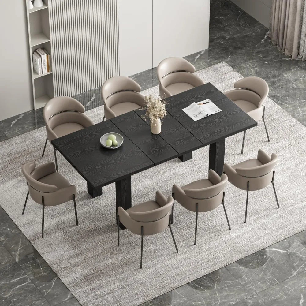 Mesa de comedor extensible de 55'' a 78'' Mesa de comedor moderna negra con diseño extensible de 3 etapas Mesa de cocina rectangular estilo granja