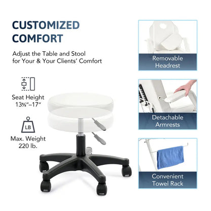 Sillón de masajes para salón de tatuajes, cama de esteticista con taburete hidráulico, mesa de cama facial multiusos de 3 secciones, ajustable