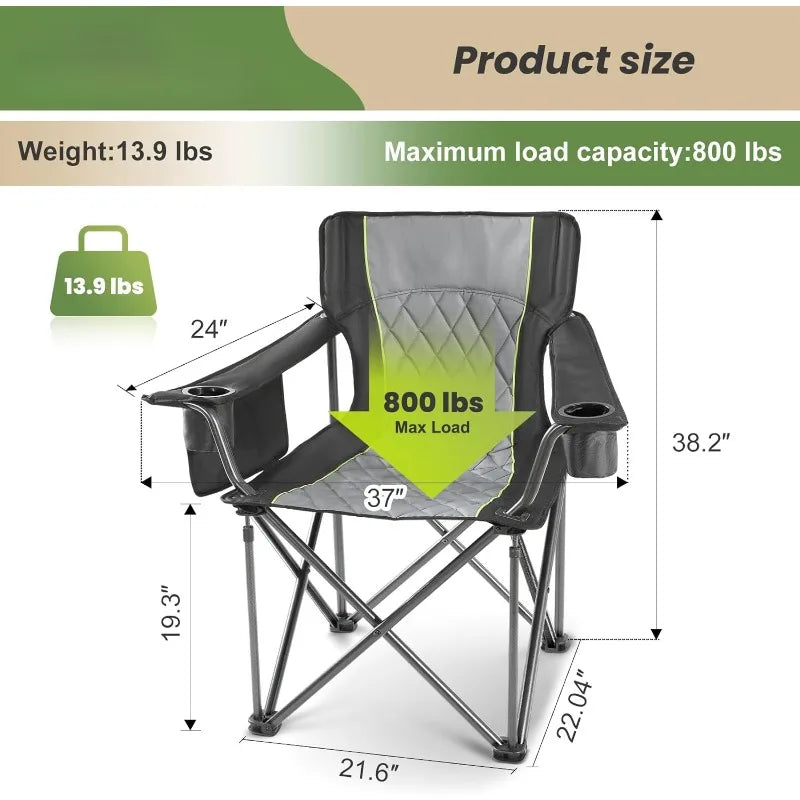 Heavy Duty Camping Chairs Support 800lbs Oversized Adults Foldable Camping Chair with Full Padded for Outdoor, Beach,Lawn Sports