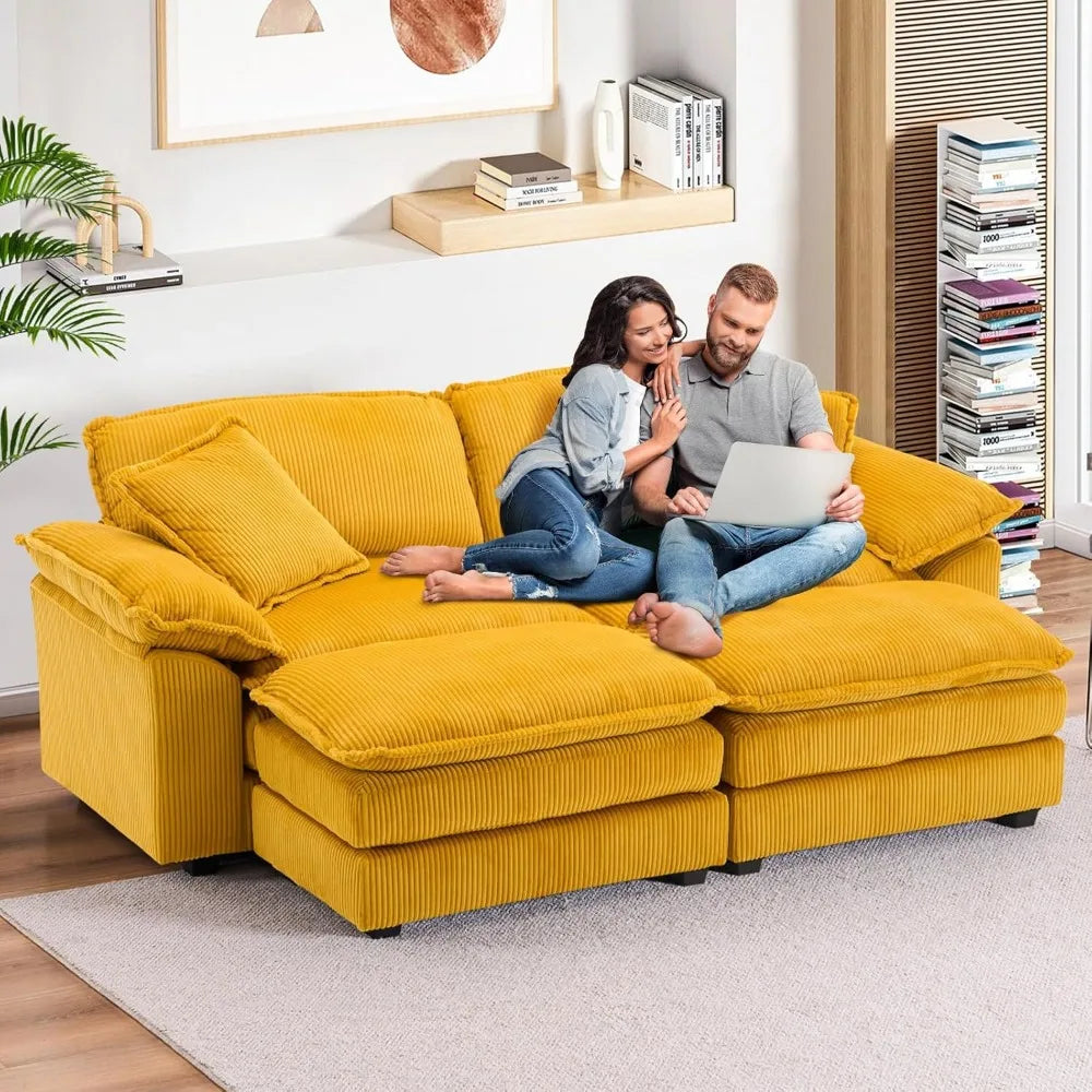 84.6" Sectional Sofa Couch for Living Room,Modern Upholstered Corduroy L Shaped Couch with Chaise,Comfy Deep Seat Loveseat Sofa