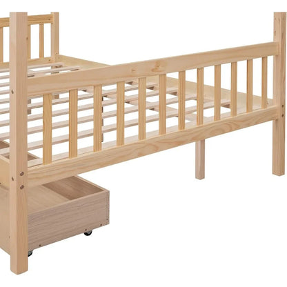 Full Size House Bed for Kids, Montessori Bed Full Size Platform Bed Frame with 2 Drawers,Bed for Girls & Boys (Full, Natural)