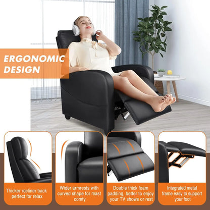 Sillón reclinable para adultos, sillón reclinable pequeño de cuero sintético para masajes, para cine en casa, con soporte lumbar, sillón reclinable moderno