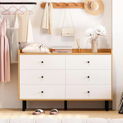 MAISONPEX Dresser for Bedroom with 6 Drawers and Metal Handle,Sturdy Frame Modern Bedroom Furniture, Chest of Drawers, White Dre