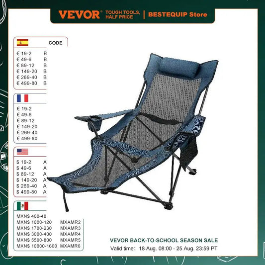 VEVOR Chaise de camping pliante d'extérieur avec dossier et repose-pieds Chaise de sieste portable pour camping, pêche, chaise longue de plage pliable