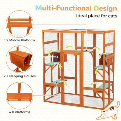 Grande maison pour chat, enclos de jeu pour chat, cage d'intérieur avec fenêtre et toit étanche, 7 plates-formes et 2 boîtes de repos