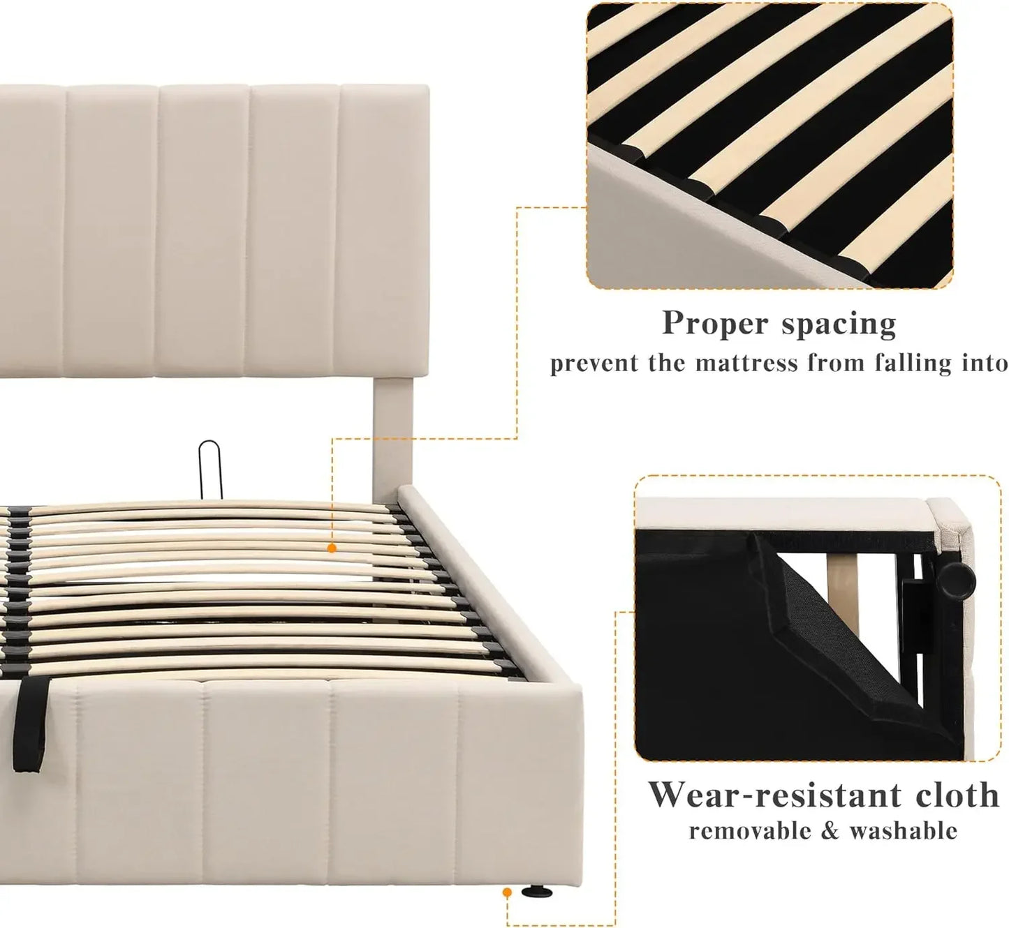 Lift Up Storage Platform Bed Frame Upholstered beds with Tufted Headboard Wooden Slat Support and Under Bed Storage