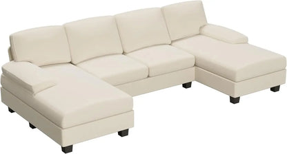 Convertible Sectional Sofa Couch, 4 Seat Sofa Set for Living Room U-Shaped Modern Fabric Modular Sofa Sleeper with Double Chaise