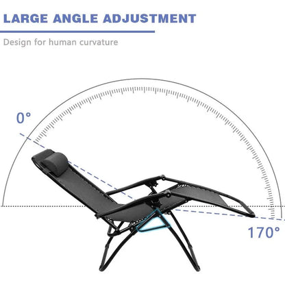 Zero Gravity Chair Patio Folding Lawn Outdoor Lounge Gravity Camp Reclining Lounge Chair with Cup Holder Pillows Set of 2 (Blue)